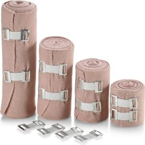 Elastic compression wrap bandages - Different widths 6", 4", 3", 2" by 5ft. Long - Elastic wraps, also known as compression bandages, are used to apply gentle pressure to an injured area to reduce swelling, provide support, and minimize pain by restricting blood flow to the site of injury, typically used for muscle sprains, strains, and post-surgical recovery